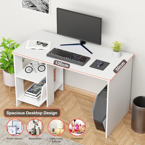 Lukzer Engineered Wood Computer Desk with One Tier Shelves Laptop Study Table for Office Home Workstation Writing Modern Desk (ST-007/ White / 100... - Image 5