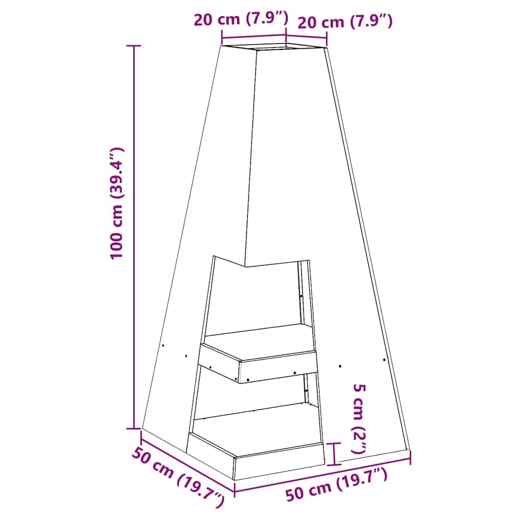 vidaXL Hoguera Marrón 50 x 50 x 100 cm Acero autopatinable, Cocina al Aire Libre con Estufa portátil, Moderna y Duradera, Genial para campamentos, BBQ, Senderismo