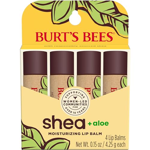 Image of Burt's Bees Shea and Aloe Moisturizing Lip Balm, Lip Moisturizer With Responsibly Sourced Beeswax, Tint-Free, Natural Origin Conditioning Treatment, 4 Tubes, 0.15 oz.