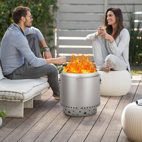 16.5inch Protable Smokeless Fire Pit, Fire Pit with Handles Design, Stainless Steel Stove Wood Burning, Removable Ash Pan, Ideal for Camping, Garden