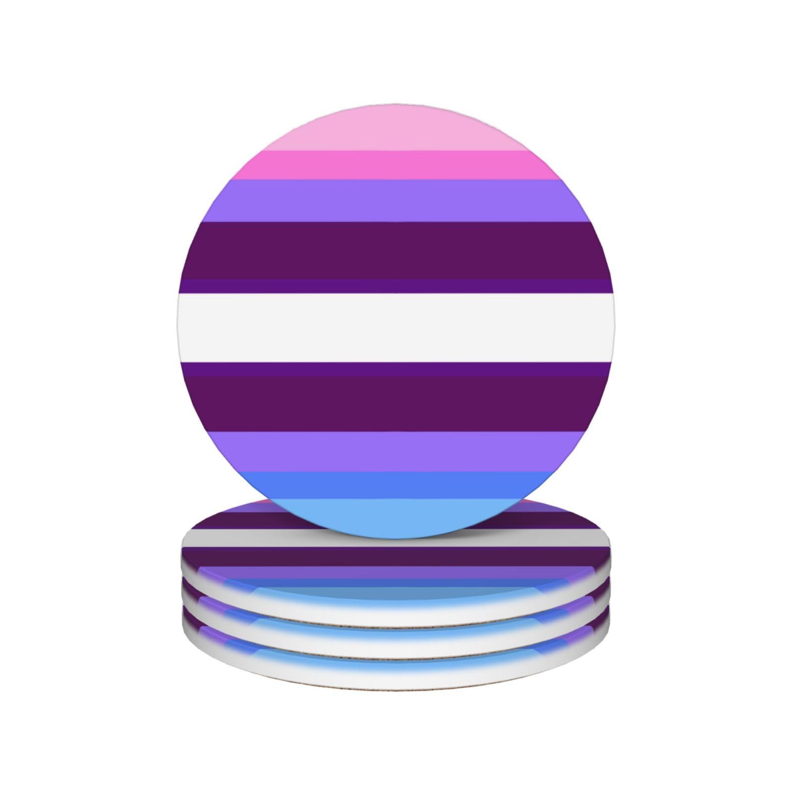 Trans Omni Pride Flag LGBTQ 4in Ceramic Coaster Set Non-Slip Cork Base