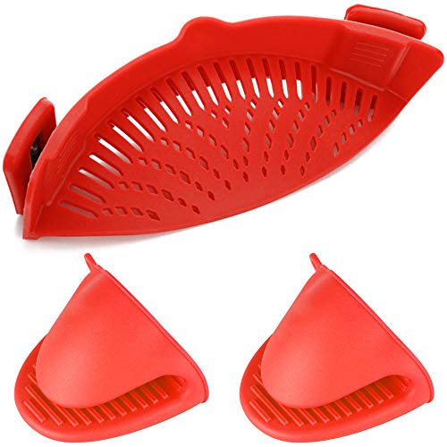 Silicone Clip-on Strainer Colander,DanziX Hands-Free Heat Resistant Drainer Filter for colander and sieve