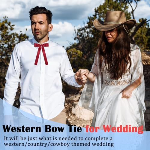 Image of Luckyvestir Western Bow Ties for Men Women, Black /Red Colonel Satin Ribbon String Bow Tie for Costume Uniform