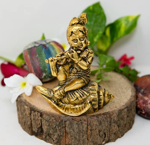 WC_Lord Krishna Statue Krishn Metal Idol Figurine-Hindu God of Love and Divine Joy-Murlidhar Kishna Idol for Indian Religious Festival- Home Decor Item (Shankh Krishna) - Image 3