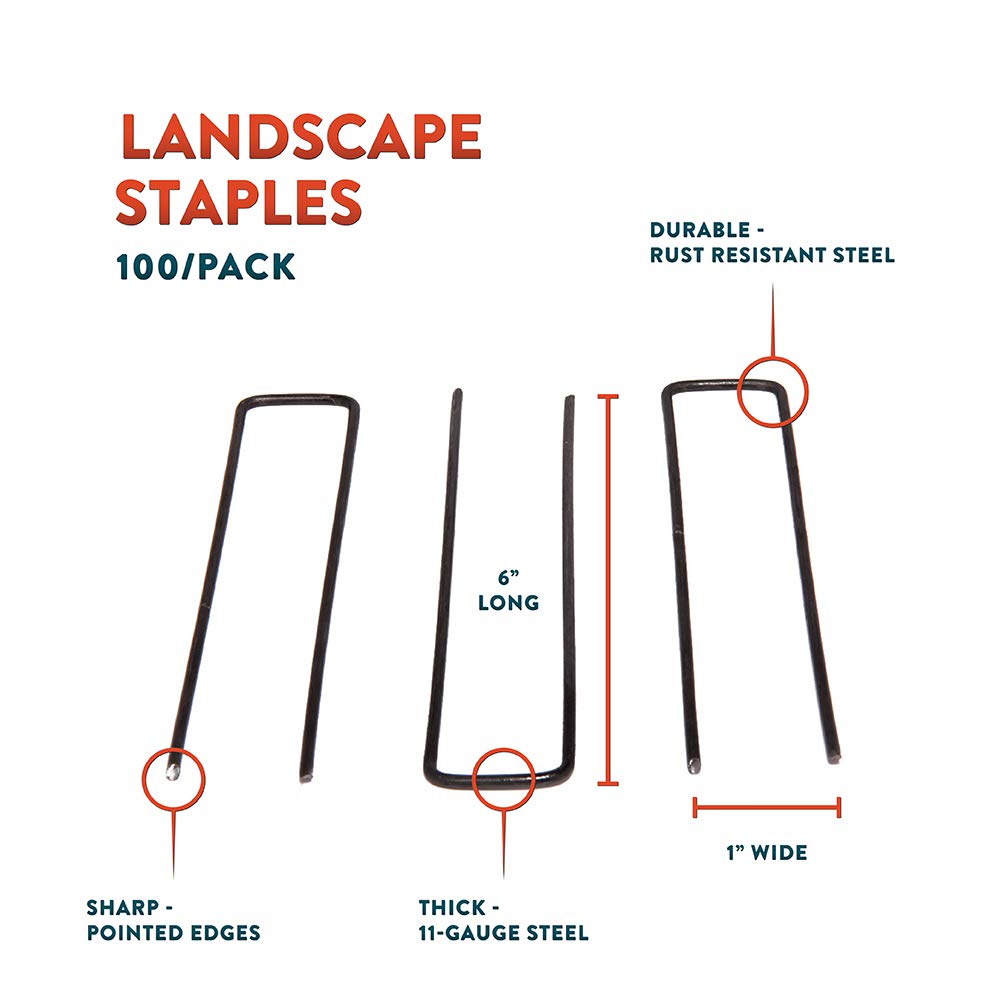 Landscape Staples 100-Pack | 6-Inch, Heavy Duty Steel Staple Garden Stakes for Weed Barrier Fabric, Erosion Control, Irrigation Lines, Sod Installation, Artificial Grass, Ground Coverings and More!