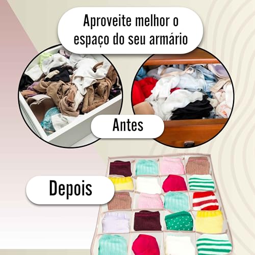 Organizador de Peças Íntimas Para Gavetas Com 20 Divisórias Estruturado Estampa Delicada Porta Linge