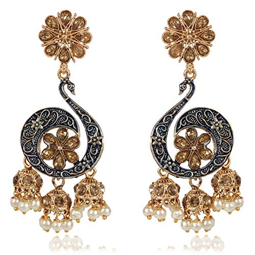 Shining Diva Fashion Stylish Ear Rings Earings Pearl Peacock Traditional Jhumki Earrings for Women and Girls (Blue) (10017er) Deal