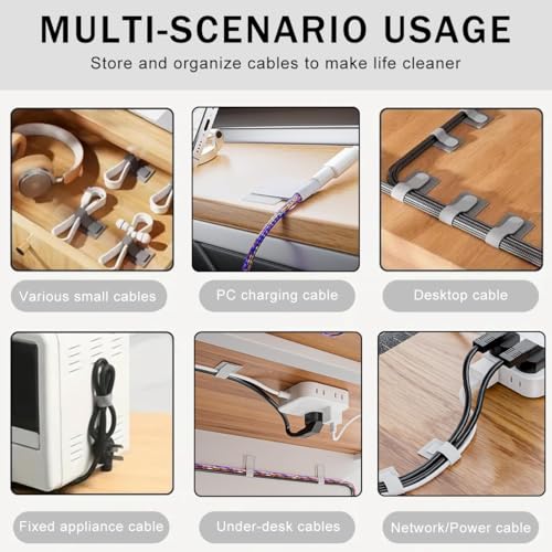 Image of Serplex 40Pcs Hook and Loop Cable Ties, Self Adhesive Hook and Loop Cable Straps, Reusable Wire Organizers for Cords, Cable Management Under Desk, Adjustable Cord Organizers for Desk, Home Office