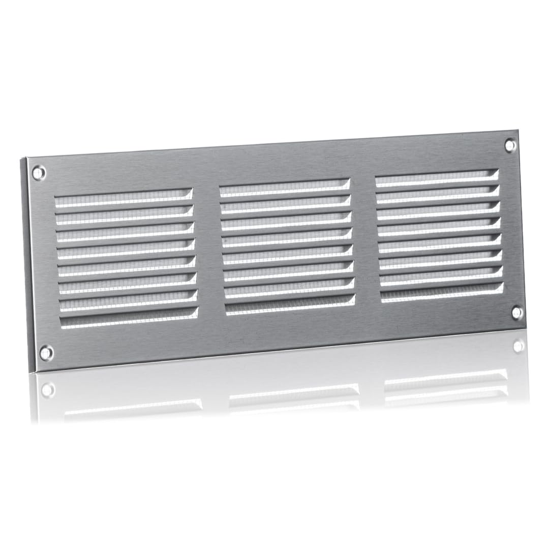 Europlast Stainless Steel 300X100mm / 12X4" Inch Metal Air Vent Grille Cover With Insect Mesh - Ventilation Cover