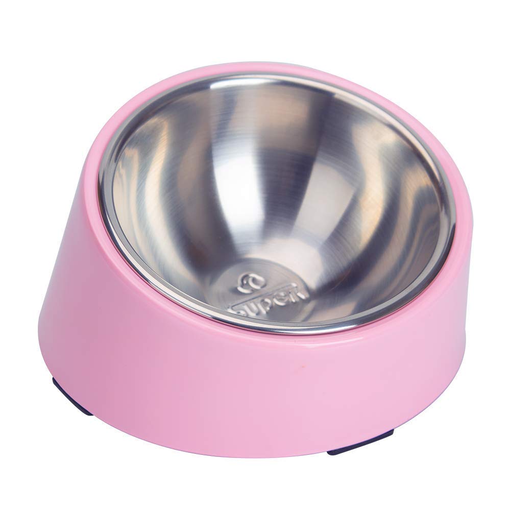 SuperDesign Mess Free 15° Slanted Bowl for Dogs and Cats, Tilted Angle Bulldog Bowl Dog Feeder, Non-Skid & Non-Spill, Easier to Reach Food L/2 Cup Pink