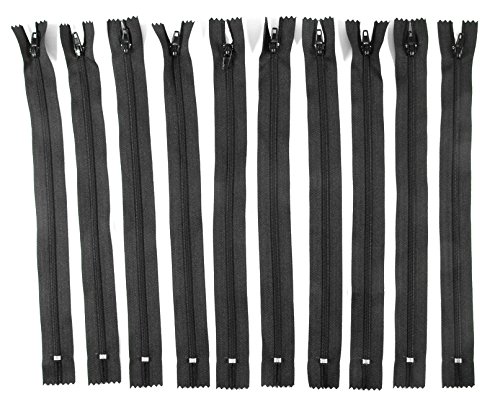Trimz 30cm (~12inch) Black one Way end Stop Zip with 4mm Teeth 10Pcs, Polyester, 30 cm