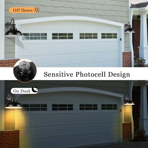 Image of Dusk to Dawn Outdoor Barn Light Outdoor Wall Sconce Farmhouse Exterior Wall Mount Light Vintage Outside Wall Lighting Fixture Industrial Black White Lantern for Porch Garage Patio,1 Pack