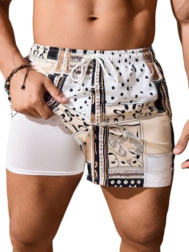 SHENHE Men's Swim Trunks with Compression Liner Bathing Suit Quick Dry Board Shorts Swimwear