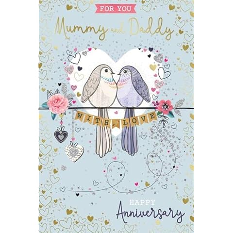 For You Mummy & Daddy Love Birds Happy Anniversary Card Lovely Verse Cover