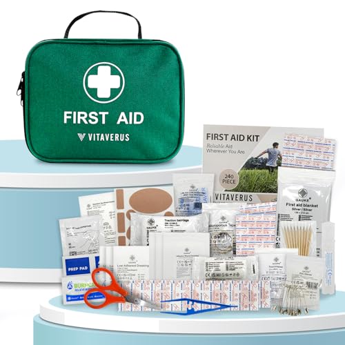 240 Piece Premium First Aid Kit Bag – Includes Eyecare, 2 x Cold (Ice) Packs and Emergency Blanket for Home, Office, Car, Caravan, Workplace, Travel and Sports