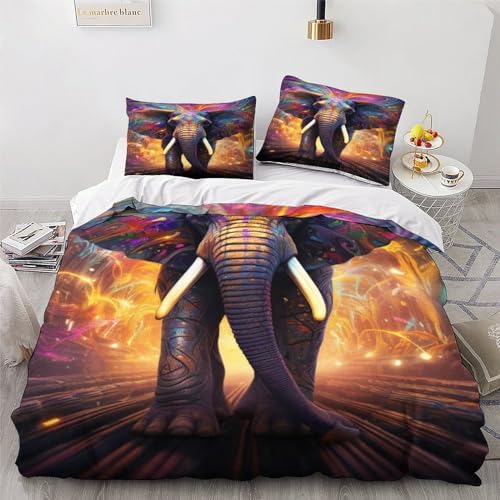 Ensemble housse de couette éléphant 3D lit double 200x200cm microfibre douce