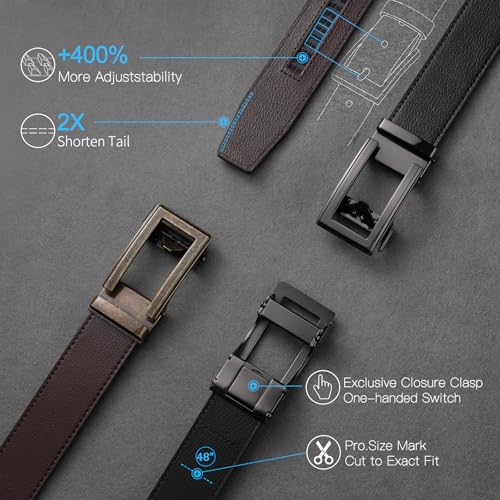 SENDEFN Men's Leather Casual Belt 1 3/8" Automatic Ratchet Belts Adjustable Click Buckle Belts with Gift Box for Dress4