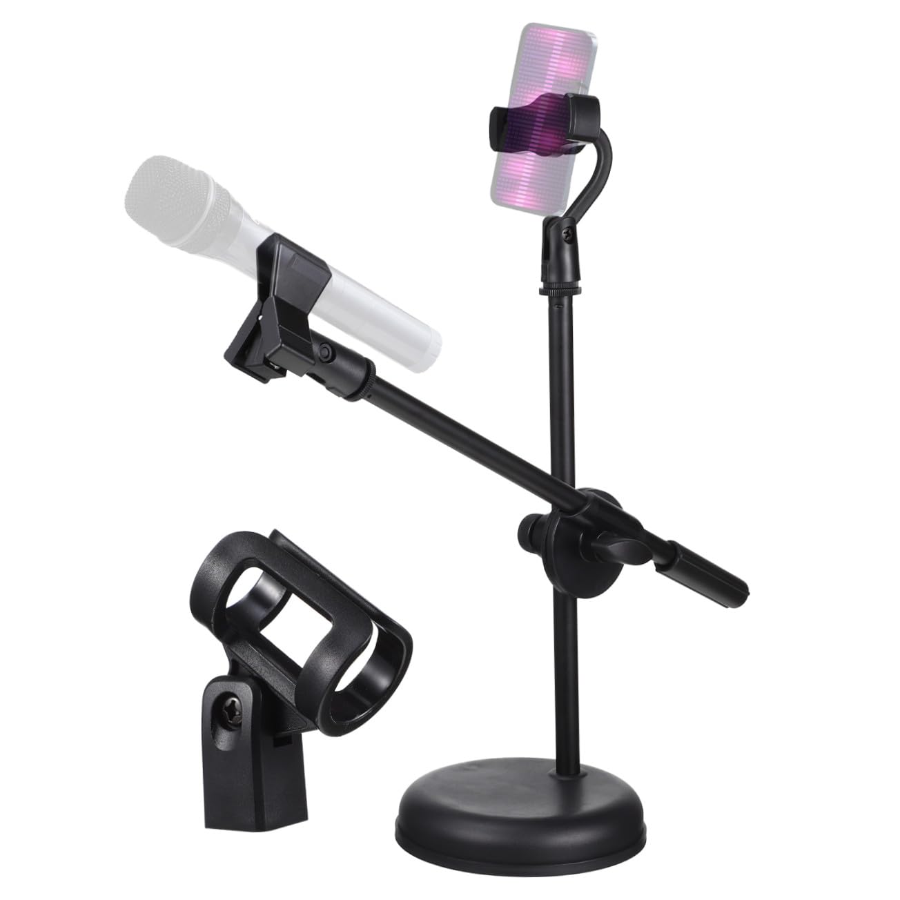 Ipetboom Soporte de Micrófono Ajustable de Escritorio Soporte para Teléfono Móvil para Estudios de Grabación Streaming y Conferencias