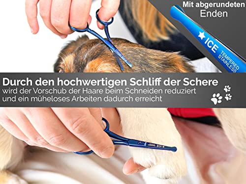 Profi Pfotenschere Fellschere Gerade TITAN mit Mikroverzahnung 9 cm Blau