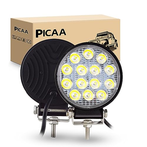 PICAA LED Arbeitsscheinwerfer 2X 4.1 Zoll 42W Runden Arbeitsscheinwerfer Traktor 12V 24V Spotlight Wasserdicht Arbeitslicht led zusatzscheinwerfer für Bagger Traktoren Schlepper ATV Lkw Offroad 4X4