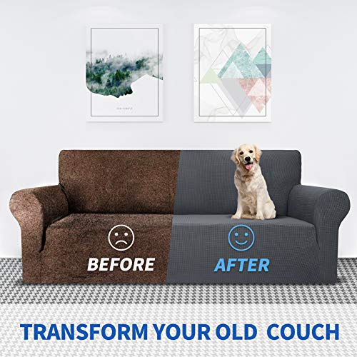 Miniatura 4 de Maxijin Funda De Sofá Elástica Para 3 Plazas, 1 Pieza, Para Sala De Estar Jacquard Protector De Muebles Para Perros Gris Oscuro