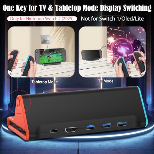 JDGPOKOO Switch 2 Dock, Portable TV Docking Station for Nintendo Switch 2 Replacement with 4K/60Hz Adapter/Type C Port/3 USB3.0 Port/Mode Conversion for Switch 2 ONLY by JDGPOKOO - Image 3