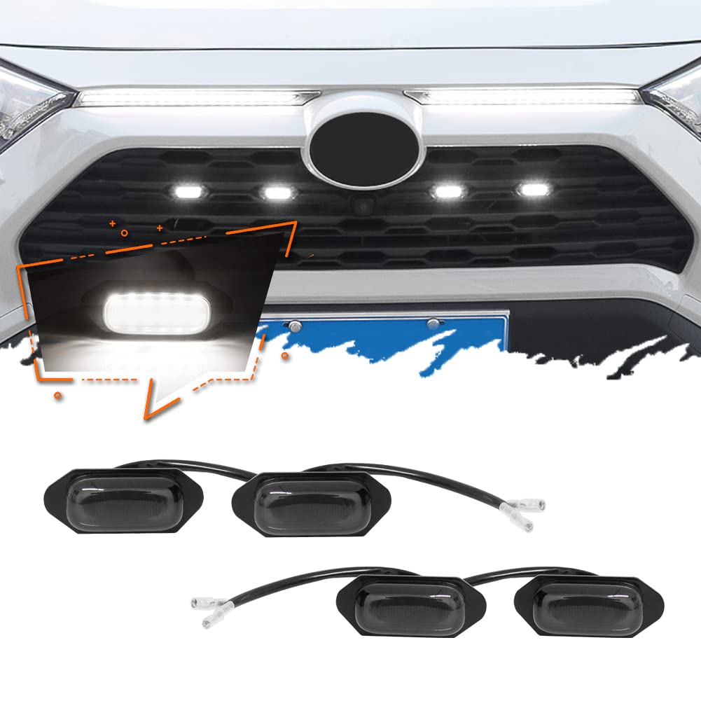 TurningMax White Led Lamps Smoked Lens kit Compatible With 2019 2020 2021 2022 Toyota RAV4 Front Grille lights