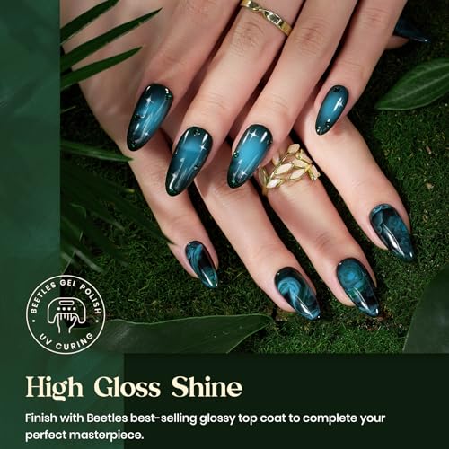 Image of Beetles Green Gel Nail Polish Set, 6 Colors Dark Green Teal Gel Polish | Boundless Forest Collection Soak Off Uv LED Needed Gel Nail Kit Home DIY Manicure Nail Salon