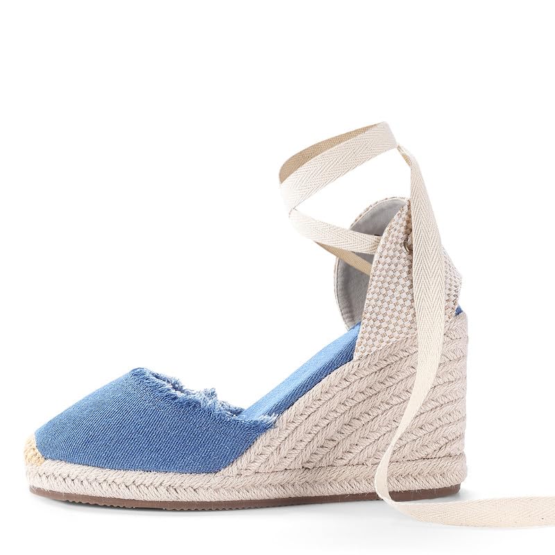 Image of Womens Espadrille Wedge Sandals Closed Toe Platform Lace Up Ankle Strap Slingback Summer Dress Shoes