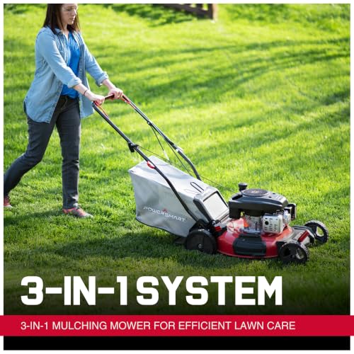Image of PowerSmart 21-Inch Self Propelled Gas Lawn Mower, 170cc OHV Engine, Rear-Wheel Drive, Steel Deck, 3-in-1 Walk-Behind Mower