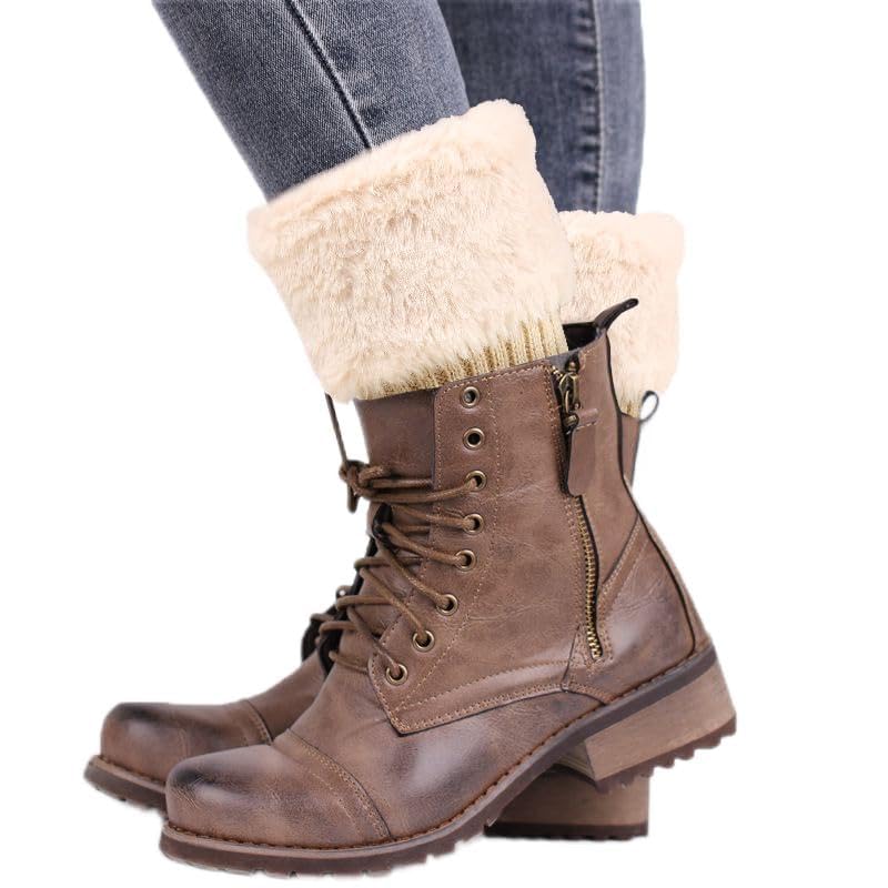 Benefeet Sox Womens Faux Fur Boot Cuffs Girls Cable Knit Ankle Warmers Socks Winter Warm Short Boot Toppers Socks Leg Warmers