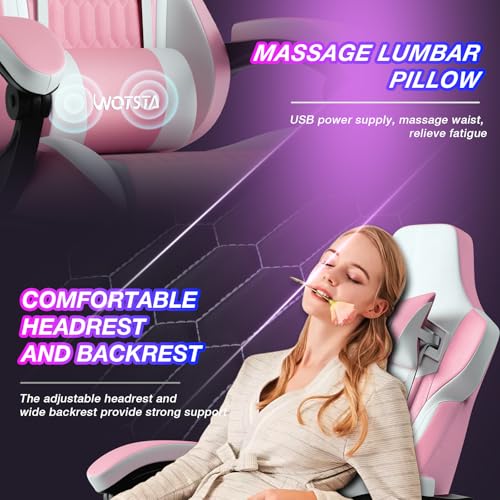 Image of Gaming Chair with Footrest, High Back Gaming Chairs PVC Leather Ergonomic Gamer Chair with Adjustable Headrest Lumbar Support Racing Style Video Gaming Chair for Office /Home (Pink)