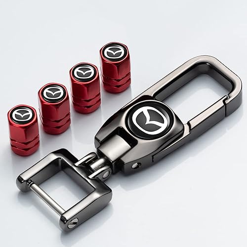Bimadiyijia Tapones metálicos para válvula de neumático de automóvil con llavero adecuados para Mazda Cx7 Cx5 Cx9 Cx-5 Cx3 Mx-5 Protege Valet Rotary