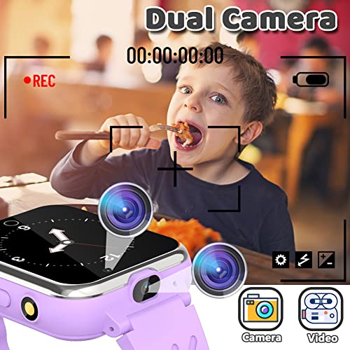 Kids Smart Watch With 24 Game Hd Dual Camera 1.54'' Touchscreen Pedometer Video Music Player Alarm Clock Learning Toys Thanksgiving For Girls Boys 3-12 Years Old (Purple) #TOP2