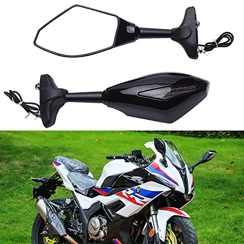 DREAMIZER Motorcycle Universal Glossy Black Rearview Mirror Integrated with Amber Turn Signal Light and SmokeLampshade Compatible with Honda CBR, Suzuki GSXR, Yamaha R1 R6 R6S, Kawasaki ZX series - Thumbnail 3