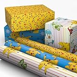 Hallmark Pokémon Wrapping Paper Mini Rolls, 3-Pack (Pikachu, Squirtle, Charmander, Jigglypuff, Bulbasaur) for Birthdays, Graduations, Christmas, Gamers, Kids, Any Occasion - 45 Sq. Ft. Total