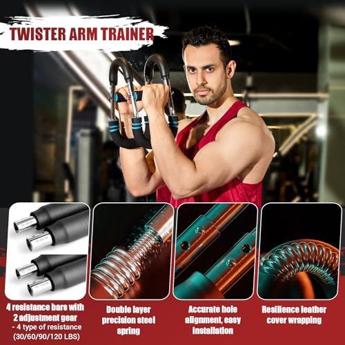 Twister Arm Trainer, 30-120 lbs Adjustable Twister Arm Chest Exerciser with 4 Spring & Poster for Men & Women, Detachable Power Twister Home Fitness Equipment for Enhancing Upper Body Muscle -Blue by NOONCRAZY - Image 2