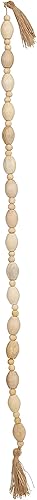 Creative Co-Op Guirnalda de cuentas de madera de mango de 60 pulgadas de largo con borlas de yute