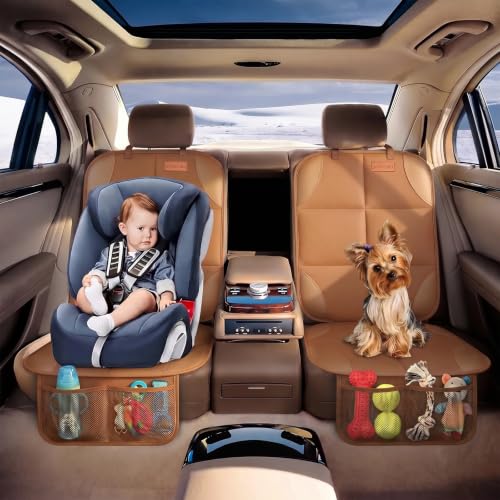 Image of SMART ELF Car Seat Protector 2-Pack, Thick Padding Cushion (Dark Brown) | Baby and Pets for Child Car Seat with Thicily Padded and Non-Slip Backing Mesh Pockets, Universal Size - Sedan SUV Truck