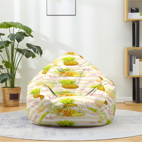 Odot Funda Puff Salon Sin Rellenos, Patrón de Piña Puff Gamer para Exteriores y Interiores Lavable Poliéster, Bean Bag Sala de Estar, Funda Sofá Perezoso Decoracion Habitacion (Rosa,XL(100x120cm))