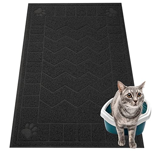 Image of Cat Litter Mat, Litter Trapping Mat Soft on Kitty Paws, 35 inch x 24 inch Kitten Litter Box Mat for Cleaner Floors, Waterproof, Easy Clean, Durable Large Size Cat Litter Pad for Kitten.