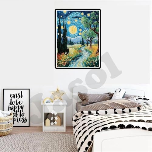 Image of Jasol Diamond Painting Kit, 40x30 Cms, Full Drill, 5D Crystals, Home Wall Decor Gift Set (The Starry Night M45623)