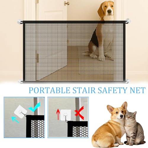 2 Stück Hunde Türschutzgitter 110 x 77 cm Treppenschutzgitter Ohne Bohren Haustiere Kinderschutzgitter mit 8 Klebehaken Hundebarrieren Hunde Türschutzgitter für Innen Und Außenbereich