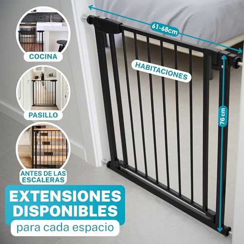 ALMAR Baby Sicherheitsbarriere 61-68 cm schwarz | Einfache Montage ohne Schrauben für Türen, Flure oder Treppen für Kinder oder Haustiere | Weißer Zaun mit selbstschließender Schwingung auf beiden