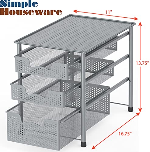 Simple Houseware Stackable 3 Tier Sliding Basket Organizer Drawer, Silver #TOP3