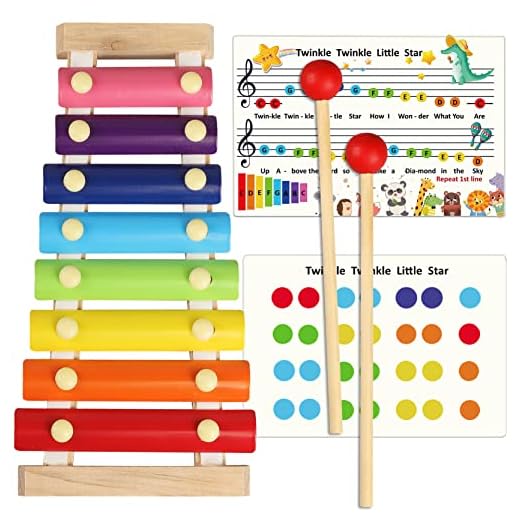 LOOIKOOS Xylophone for Kids Wood Xylophone with 2 Mallets Educational& Preschool Learning Baby Percussion Wooden Musical Instruments Toys for Boys and Girls
