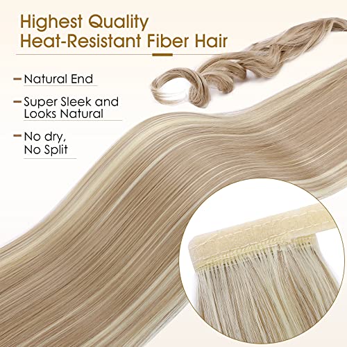 Benehair Ponytail Extension 32 Inches Long Wrap Around Ponytail Hair Extension Straight Synthetic Clip in Hairpiece for Women Light Blon/Platinum Blon mix - Image 3