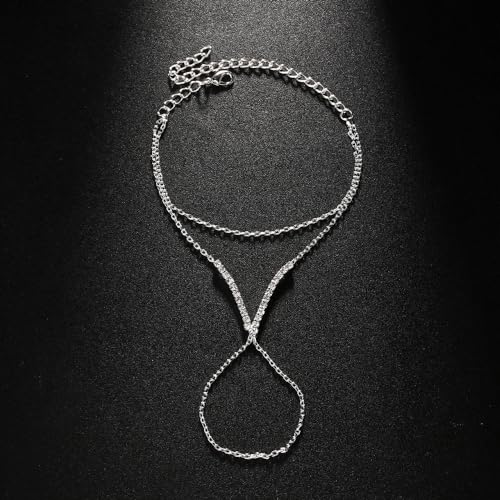 Boho Wrist Layered Finger Bracelet Ring Hand Chain Silver Crystal Ring Bracelet Non Tarnish v Shape Slave Harness2