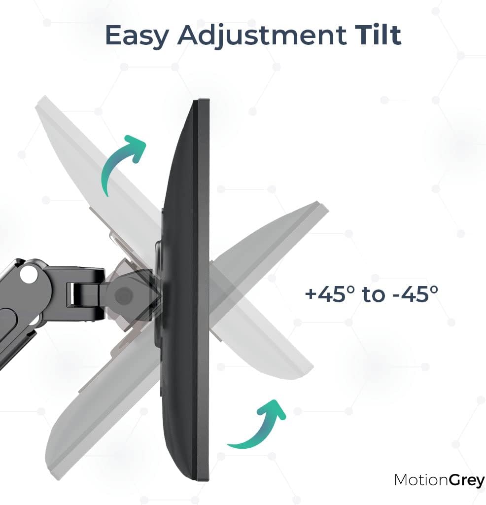 MotionGrey - Gas Spring Dual Monitor Stand , Height Adjustable Black Dual Monitor Mount , VESA Compatible Computer Monitor Arm - Holds Up to 17.6lbs and Supports Monitor’s up to 28Inch (Black)