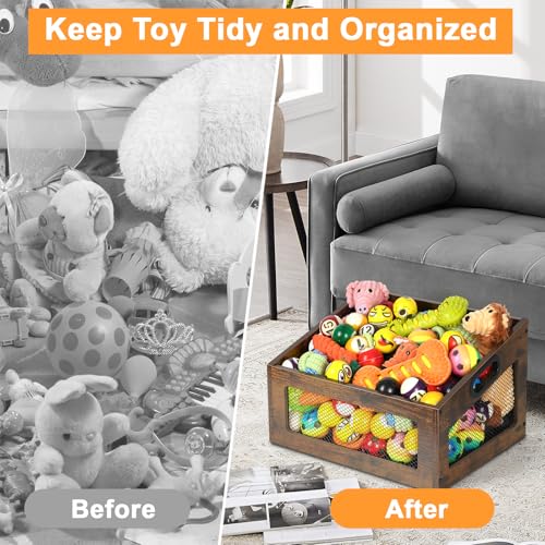 handrong Dog Toy Basket,Wood Dog Toy Box,Dogs Toys Bin,Dogs Storage Organizer,Large Cat Toys Basket Box for Living Room Outdoors Organizing Storage - Image 5